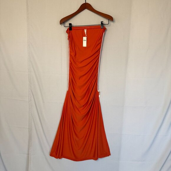 Anthropologie The Gabbie Terra Cotta Strapless Ruched Tube Midi Dress Size Small - Picture 12 of 17